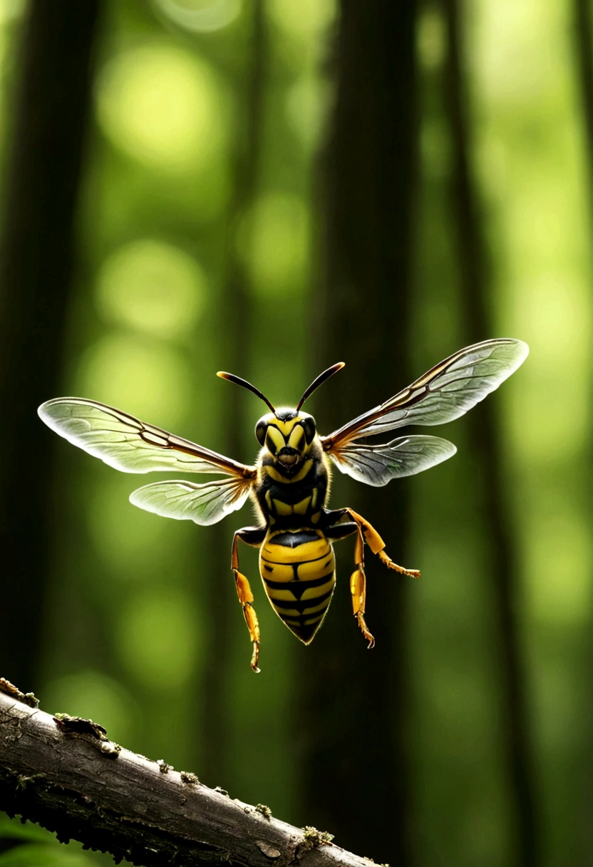 in the forest、Flying hornet、 Moving its wings at high speed