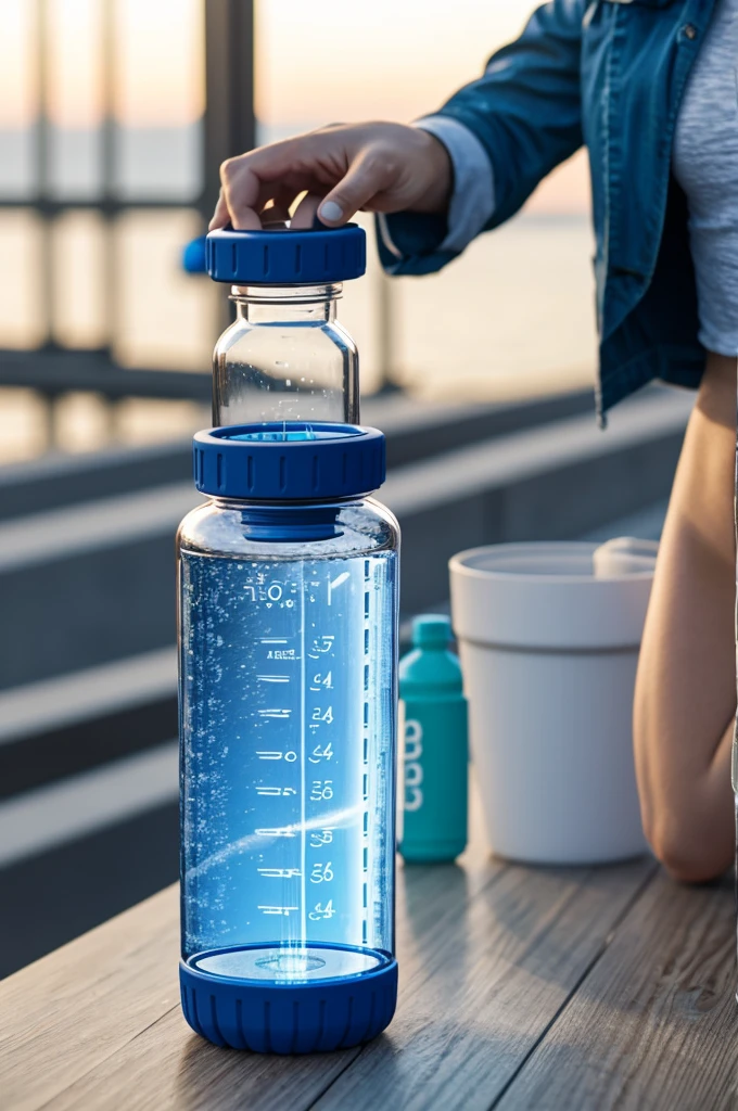 Water bottle with digital display that has a stopwatch 