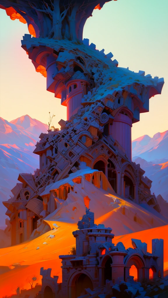 , late autumn ruins, High quality, Highly detailed, illustration, Dough, canvas, oil painting, Fantasy,