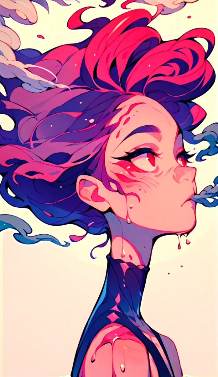 did vaporwave style, solo, 1girl, female, water, white background, red eyes, simple background, from side, glitching, smoke surrounding her, in tatters, score_9, score_8_up, score_7_up, score_6_up, score_5_up, score_4_up
