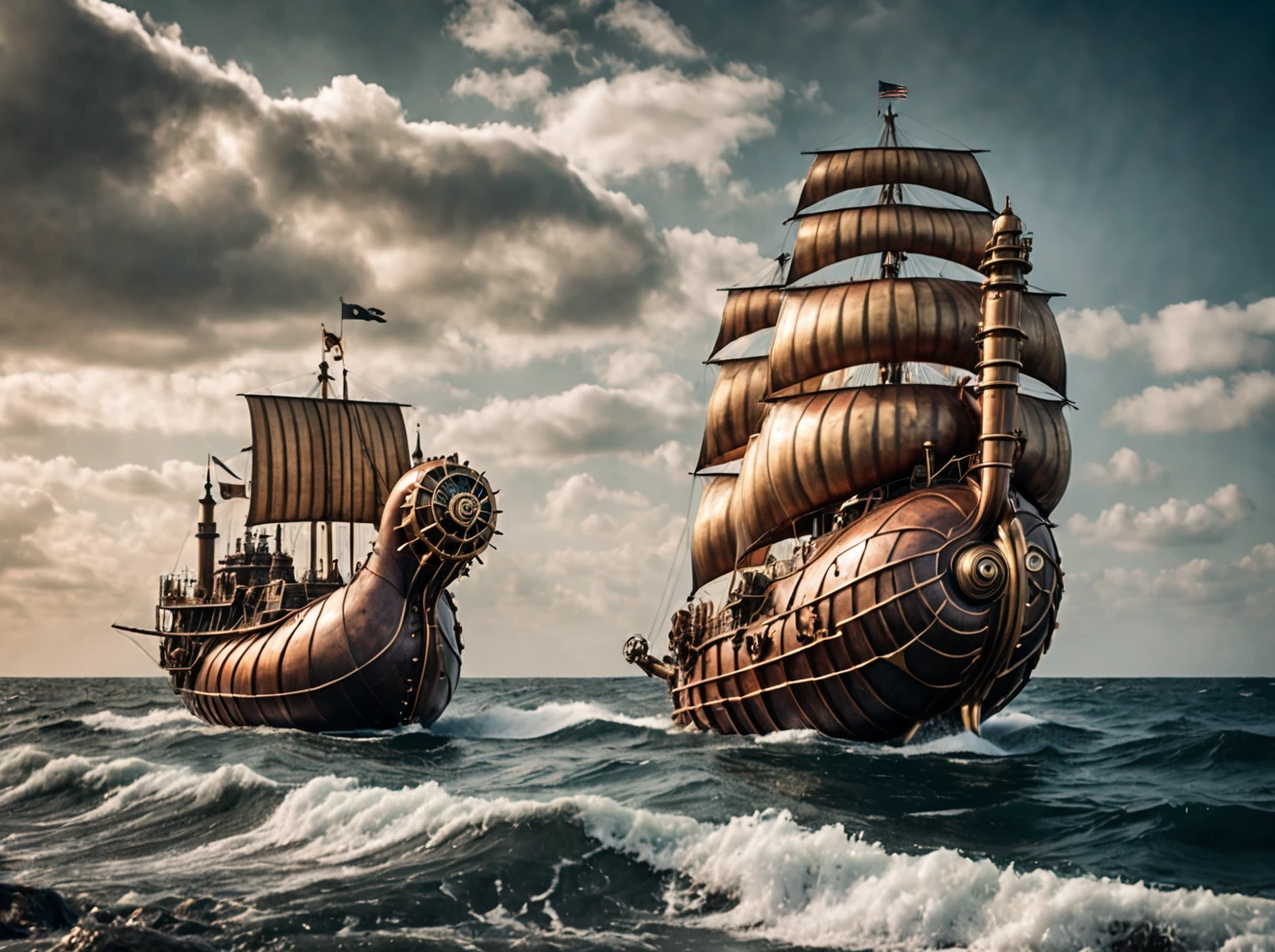 photo of the sea, outdoors, realistic scenery, steampunk nautilus-style. very wide shot, character photo landscape, film, professional, 4k