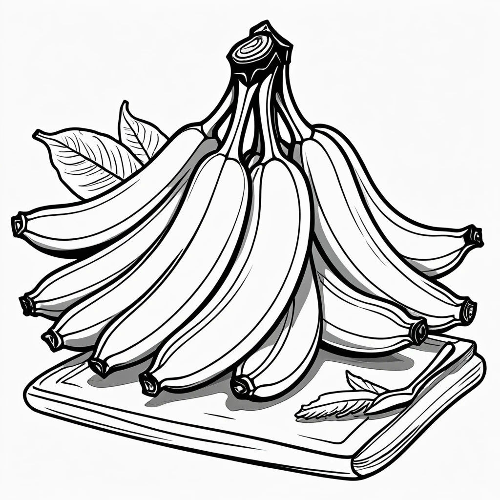 Bananas on the table. 's coloring illustration. Black outline and white background. 