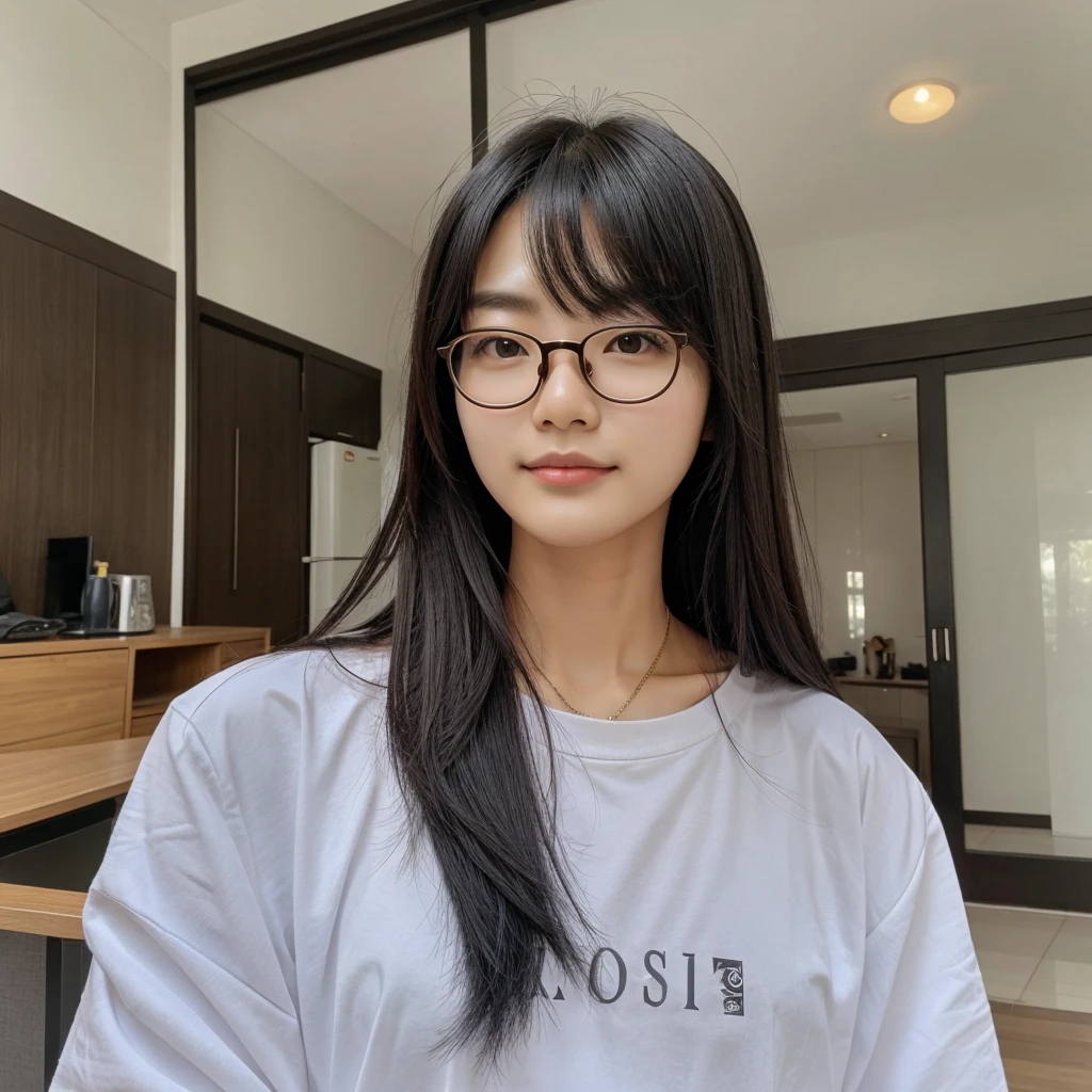 a Korean hair guy clicking picture of his girlfriend with glasses on