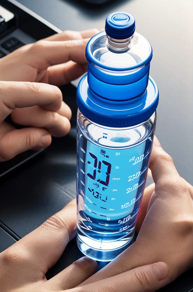 Water bottle with digital display and stopwatch