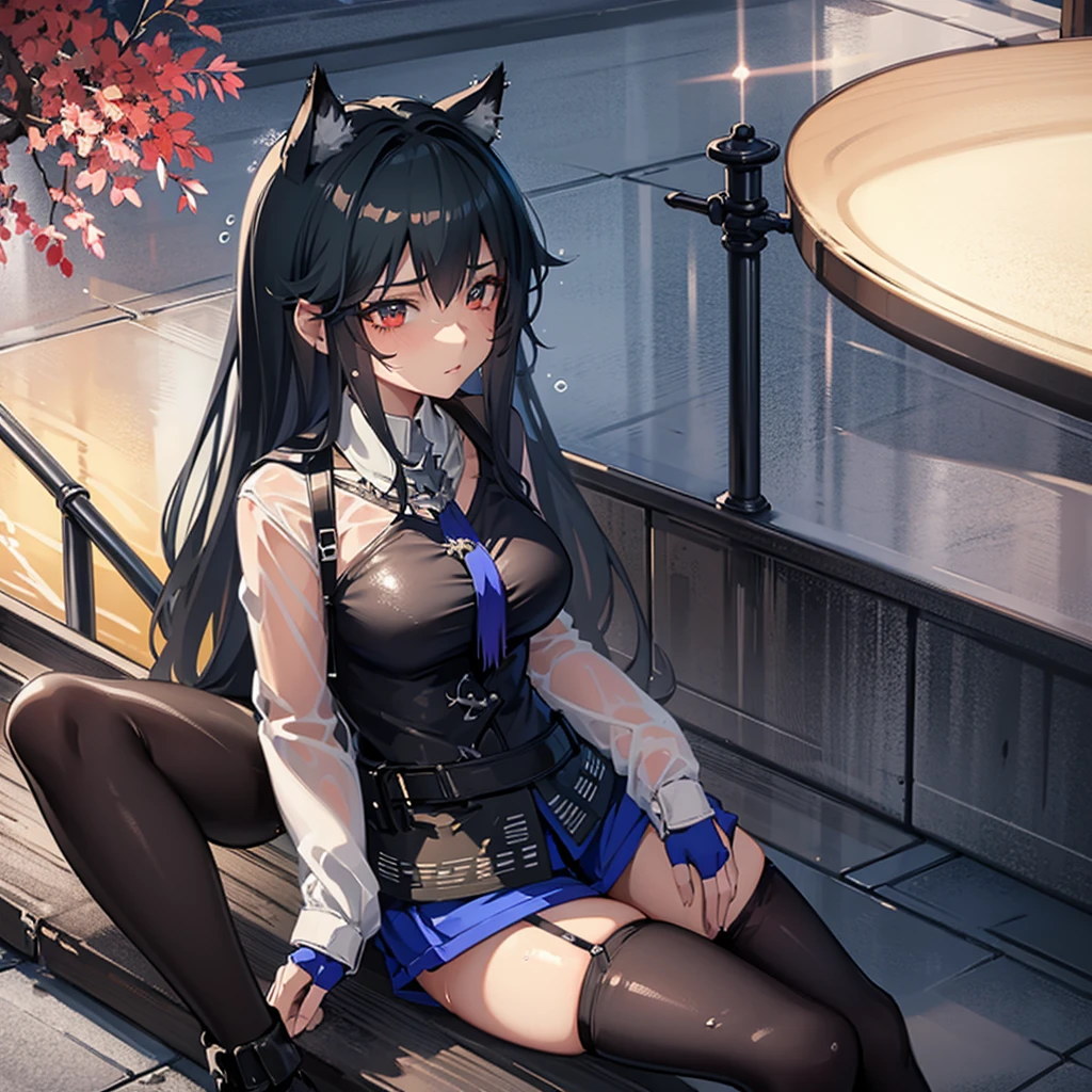  girl, sitting on the ground, spreading legs, wet dripping , , 20 year old girl,  outfit, leather clothes