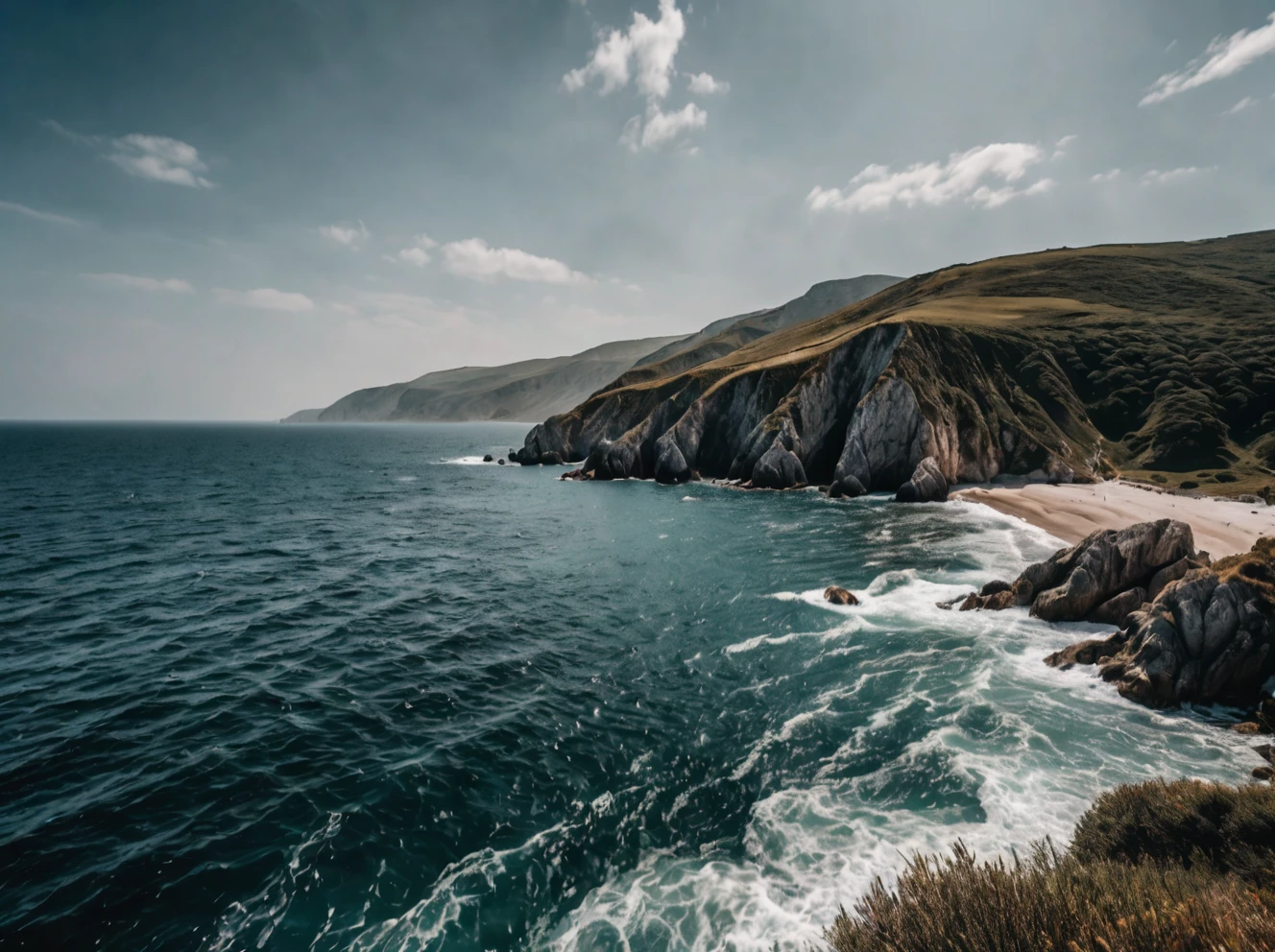 photo of the sea, outdoors, realistic scenery. very wide shot, landscape, film, professional, 4k