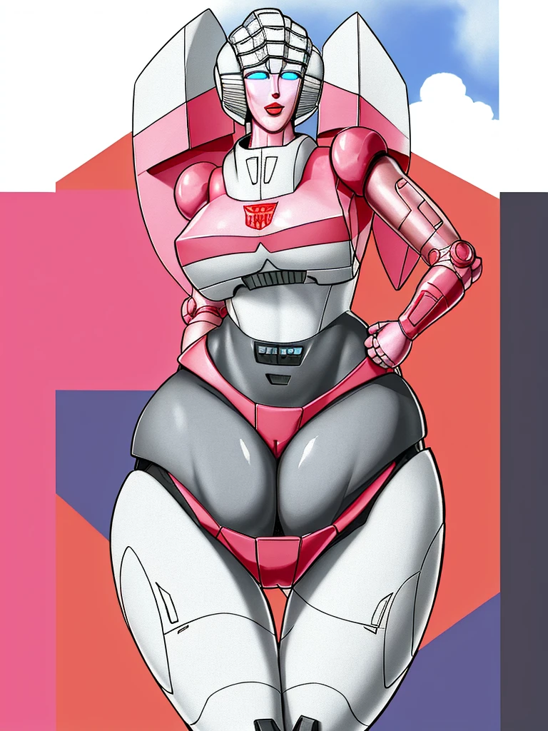 transformers, arcee g1, arcee, robot, mecha, beautiful face, perfect, no_humans, autobot, glowing eyes, breasts, parted lips, big ass, thick thighs, wide hips, bug butt,