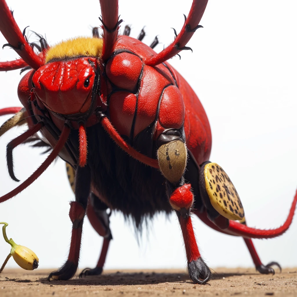 Big Animaly, banana mixed with spider, reds colour skins, Grassroots background, (white background simpleks),