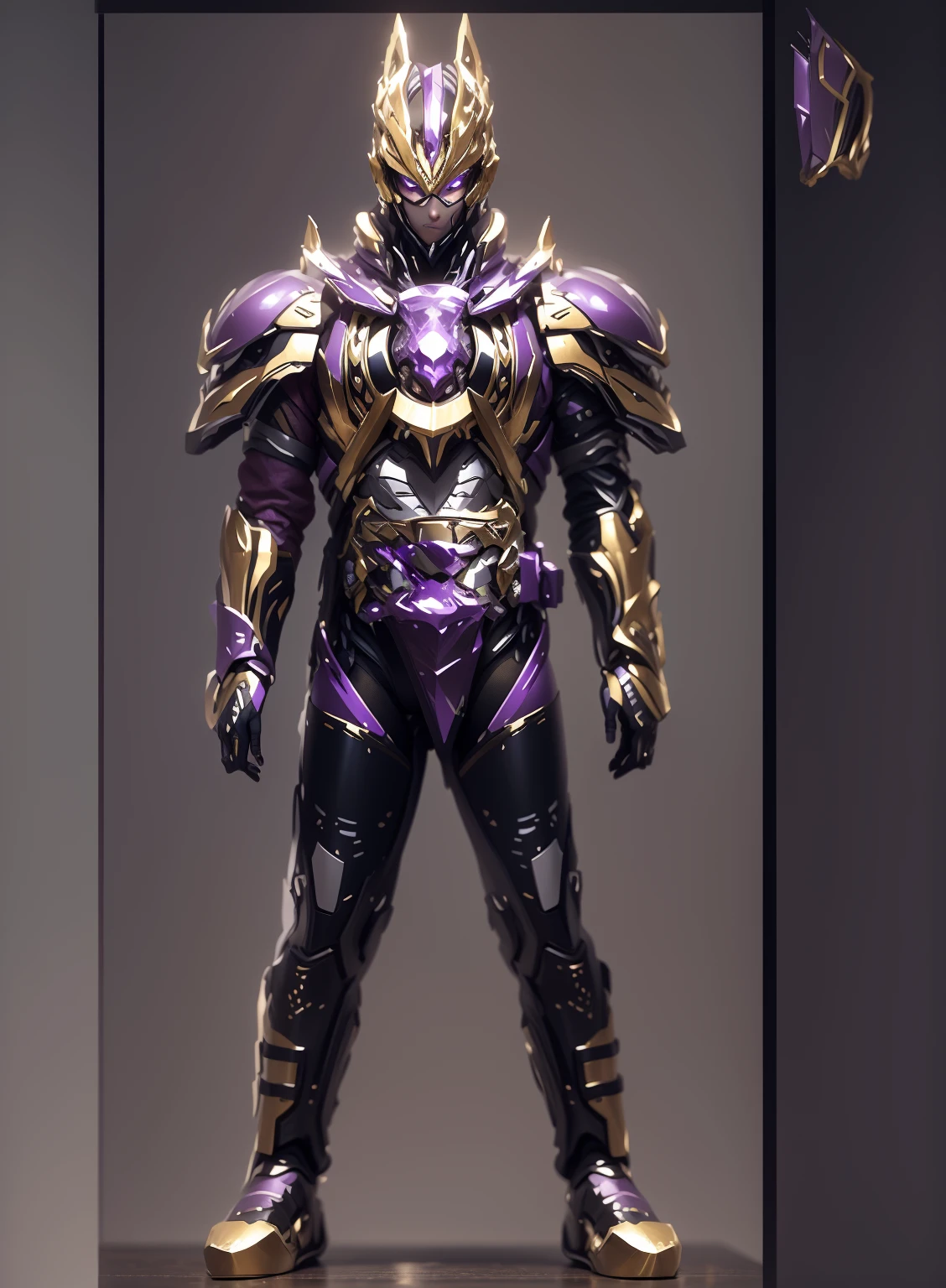 With some transparent effects，The color changes to purple and gold，Some purple and gold，Add some white as a match（Ensure its layering and armor texture，Purple is the main color，Add some gold for decoration，Add some transparent texture）