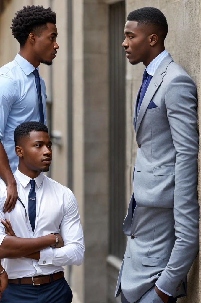 two well dressed men, both are the same height, one with darker skin and the other with lighter skin, the two are talking and smoking leaning against a low wall