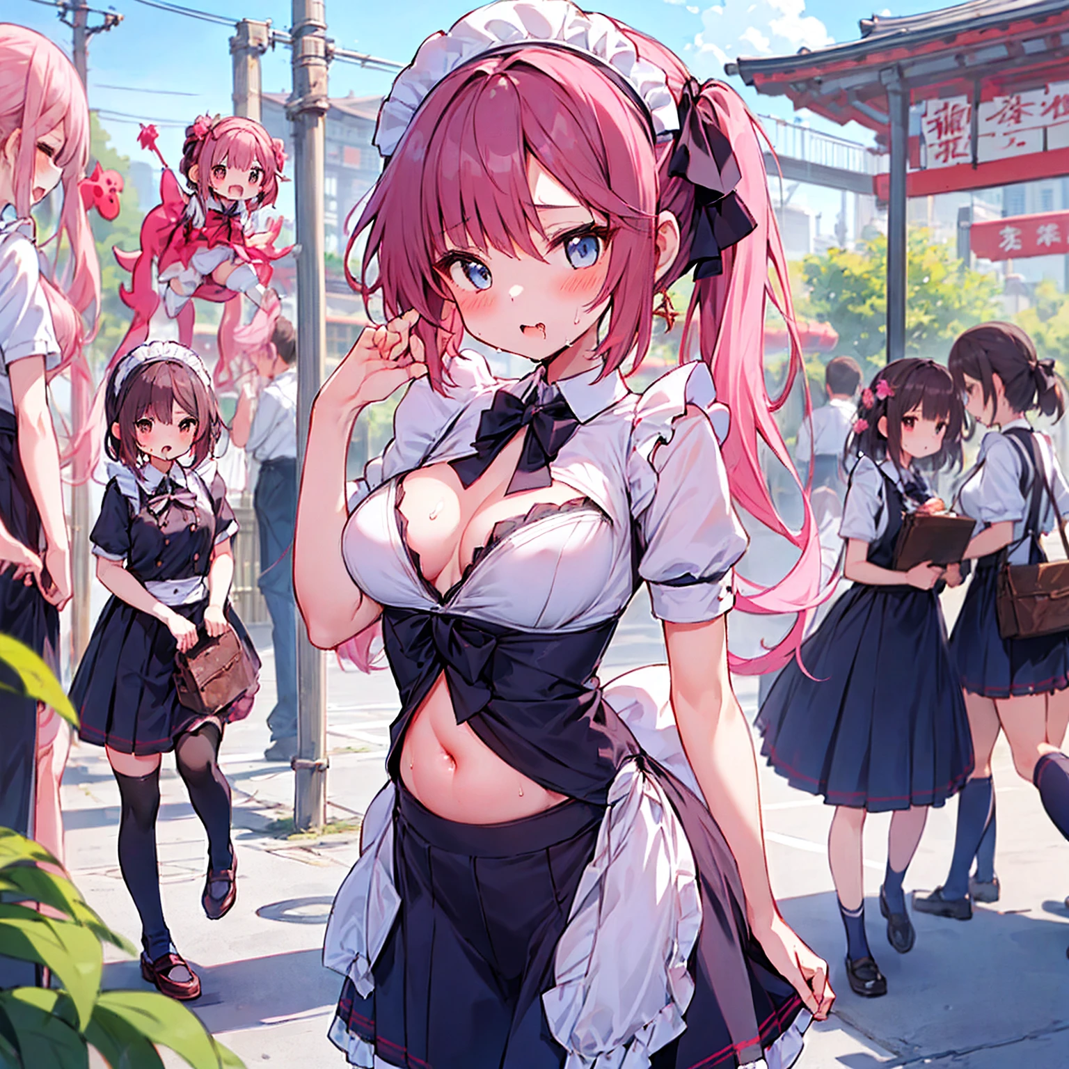 ((日本人のgirl1人、aldult)), ( small)), Black Hair、Brown Hair、masterpiece, 最high quality, high quality, Highly detailed 8K wallpapers,amusement park、Pink Hair、Tropical night、Extreme heat、Heavy breathing、breathe、Sweat、Head ornament、cute girls、Cute Maid、Bold Pose、(Shut your mouth.、Secrete saliva)、Big nipples、Wait for orders、No fixes、Tingling in the mouth、(girl、classmate、Squid Belly、Wearing pink)、（No underwear）、Beautiful flat breasts、（激しいSweat）、(Saliva volume:1.4）、(、Cute belly、Prephysiology、Abdominal distention、Spreading pussy、Squirting）、（stroking the stomach:2）、(A comfortable face、Beautiful Face）、（serving）、（Trembling in the lower back:2）、Life-size、In front of the camera、Walk with your feet together