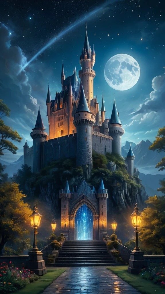 Behold, the (masterpiece, high resolution, UHD:1.3) artwork unveils the majestic (Wizard's Castle:1.2). This (stunning illustration:1.1) transports you to a realm of magic and wonder. The castle stands tall, its (detailed architecture:1.2) reflecting the (intricate craftsmanship:1.1) of the wizard who resides within.
The castle is adorned with (turrets and spires:1.1), reaching towards the sky. (Glowing windows:1.2) illuminate the night, casting a warm and inviting glow. The grand entrance is guarded by (stone gargoyles:1.2), their (watchful eyes:1.1) surveying all who approach.
Within the castle grounds, (lush gardens:1.2) bloom with vibrant flowers and (magical plants:1.1). The air is filled with the scent of (enchanted herbs:1.2), and colorful butterflies flit from blossom to blossom. A (crystal-clear moat:1.2) surrounds the castle, reflecting its splendor and protecting it from intruders.
As day turns to night, the castle becomes even more enchanting. The (twinkling stars:1.2) above form a canopy of magic, while the (glowing moon:1.1) casts a soft, ethereal light. The (wizard's tower:1.2) reaches towards the heavens, hinting at the mysteries and powers that lie within.
This (dazzling CGI artwork:1.2) captures the essence of the wizard's domain, inviting viewers to step into a world of enchantment. From the (meticulous details:1.2) of the castle to the (whimsical surroundings:1.1), every element is meticulously crafted to transport you to a realm of fantasy and awe. Prepare to be captivated by the (spellbinding beauty:1.2) of the Wizard's Castle.
