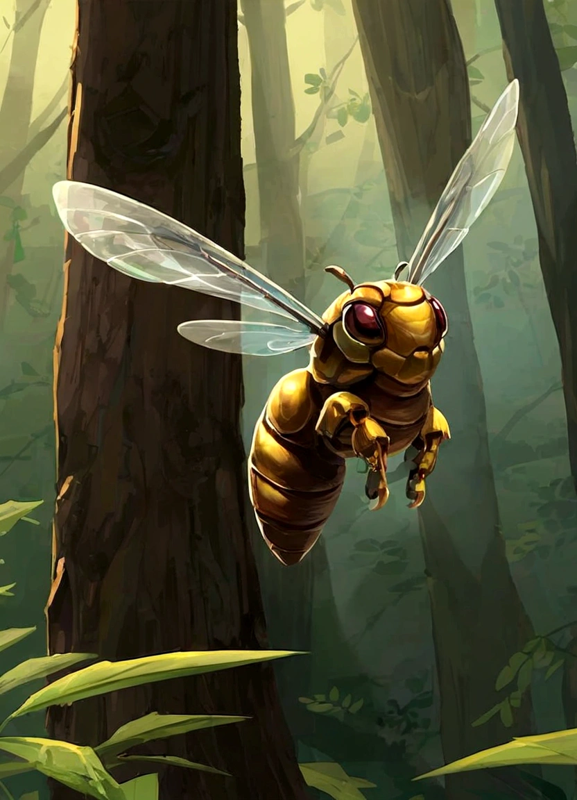 in the forest、Flying hornet、 Moving its wings at high speed