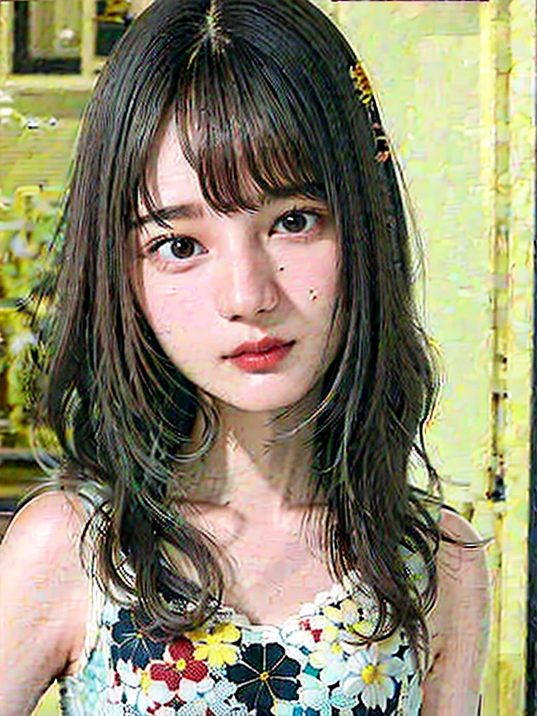 Highest quality, 8K, ,masterpiece :1.3)), In-person audience,((Whole body 1.2)) ,Beautiful woman, Wide Shot ,One girl, , Selfie , Black Hair, Brown Hair , bangs,Highly detailed face, Highly detailed lips, Fine grain, double eyelid