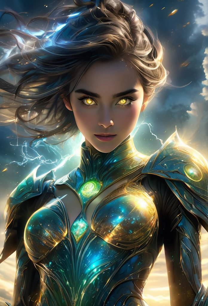 (1 beautiful teenage Italian-Japanese girl),(wears iridescent bodysuit with beautiful fractal or marble design:1.5),(She wears gauntlets with a detailed and very beautiful design decorated with jewels:1.6), dynamic posing, ((She is showing her armpits:1.6)), incredibly spectacular scene, ((high quality)), ((fantasy)), blue plasma brain, green plasma body, obscene, average, (despicable:1.2), (immoral:1.2), (Small breasts with beautifully raised pink areolas:1.5), (expression of ecstasy:1.2), hyper realistic photo, official art, Unity 8K Wallpaper, 8K portrait, high quality, very high resolution, (incredibly beautiful nature background:1.6), (18-year-old:1.5), (sexy and glamorous:1.1), (coquettish expression:1.6), (smile seductively:1.6), (erotic pose:1.9), (model pose:1.8), beautiful seductive face, portrait, (thick eyebrows:1.4), Beautiful eyes with high bilateral symmetry, (highly detailed eyes:1.4),(highly detailed face and eyes:1.7), (High resolution yellow greeneyes:1.8), (Super detailed skin texture:1.4), super detailed pale skin, perfect anatomy, thin, (Beautiful muscular toned body:1.6), highly detailed platinum hair, (moist skin:1.2), no makeup, (Bear:1.1), excellent anatomy, Focus plane, good looking, (Emilia clarke:0.1) (Emma watson:0.3),(Jennifer connelly:0.24), (A delicately crafted necklace is wrapped around her neck), (Bioluminescence with a brilliant glow:1.4), (Shining magic circle:1.5), ruins of an ancient castle, Shining majestic clouds and sky, lightning, spectacular realistic, (Greg latkowski:0.8), (teal and orange:0.4), (art station:1.5), cinematic, (NSFW:1.6), dramatic light, (intricate details:1.1), Focus on fully armored body