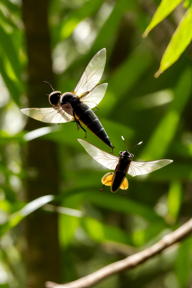 in the forest、Flying hornet、 Moving its wings at high speed