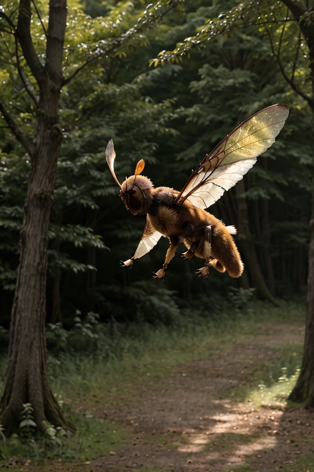 in the forest、Flying hornet、 Moving its wings at high speed