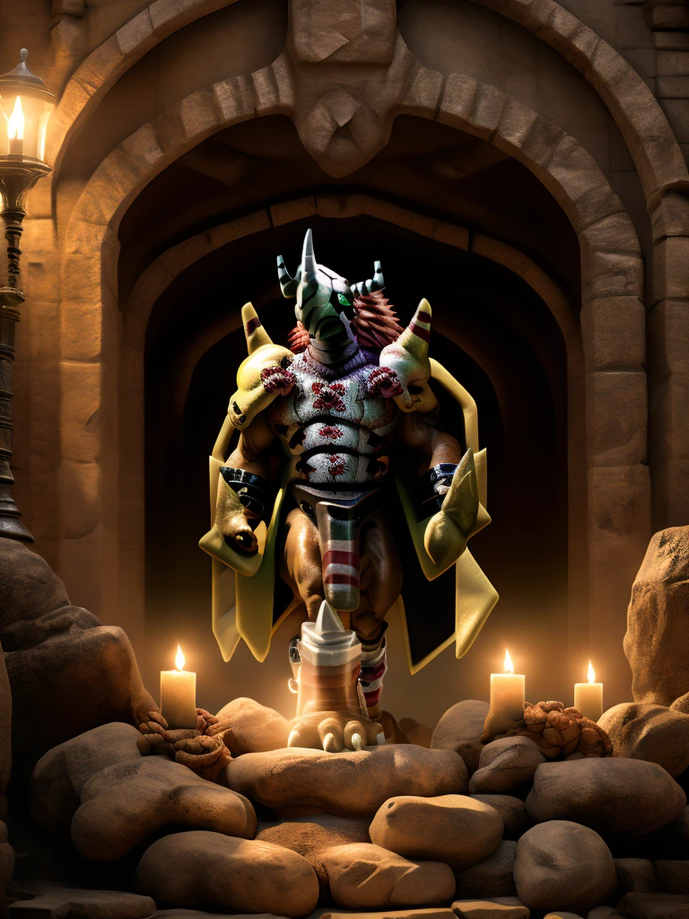 Humanity, alone, WarGreymon, armor, male, BANDAI NAMCO, Digimon, Helmet, horn, Green Eyes, View your viewers, break, There is nothing there, Detailed Background, Realistic, 8k hd, Attention to detail, (Dark Shadows, Wide dynamic range, High resolution, Low Light:1.2), (Pino Daeni, (By location), (From fffffolder) ).