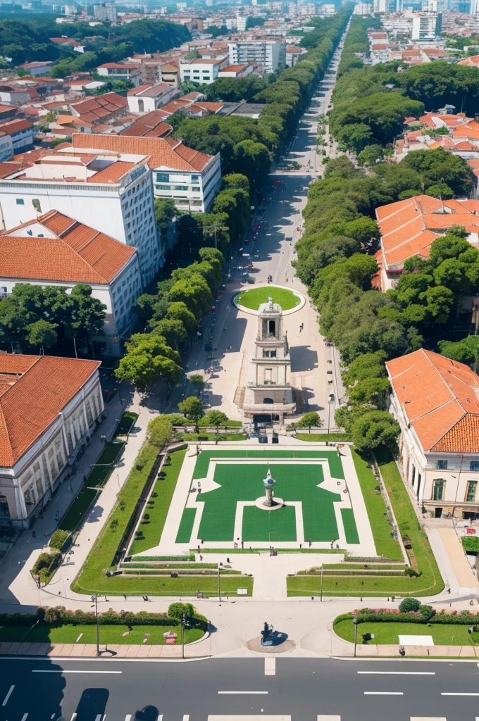 Create a gacha-style image of a square in Brazil called Praça São Alino with a sign saying Praça São Alino