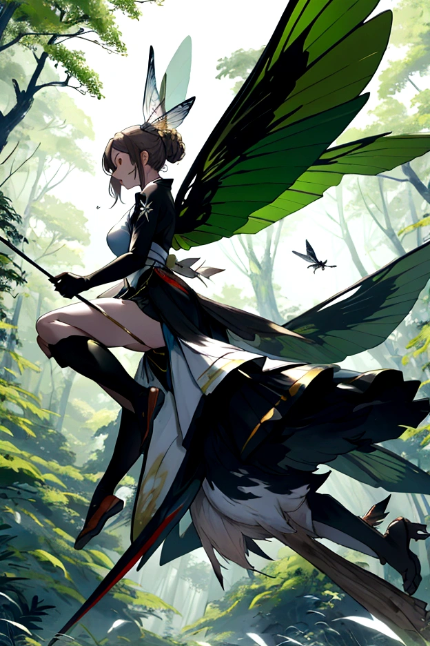 in the forest、Flying hornet、 Moving its wings at high speed