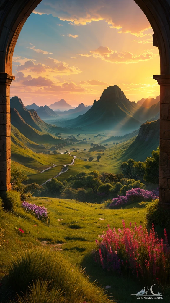 Highest quality,Fantasy,Vast land,Sunset