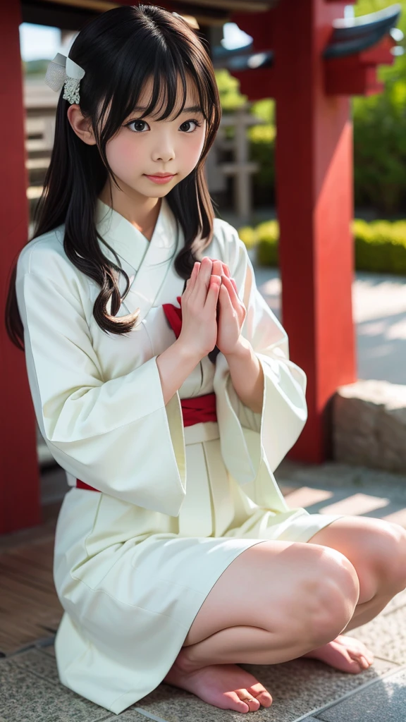 In a fantastic atmosphere、The sight of shrine maidens praying together spreads out before you.。She stands gracefully in a sacred place、Gods all around々The place is filled with bright light.。Her outfit is beautiful、It is decorated with intricate details。Her hands are clasped together sincerely、Assumes prayer position。Her expression is calm、Full of heartfelt prayers。The appearance of the shrine maiden、It's fascinating, like something from another world.。This fantastic image、It invites us into the mysterious and charming world of shrine maidens.。