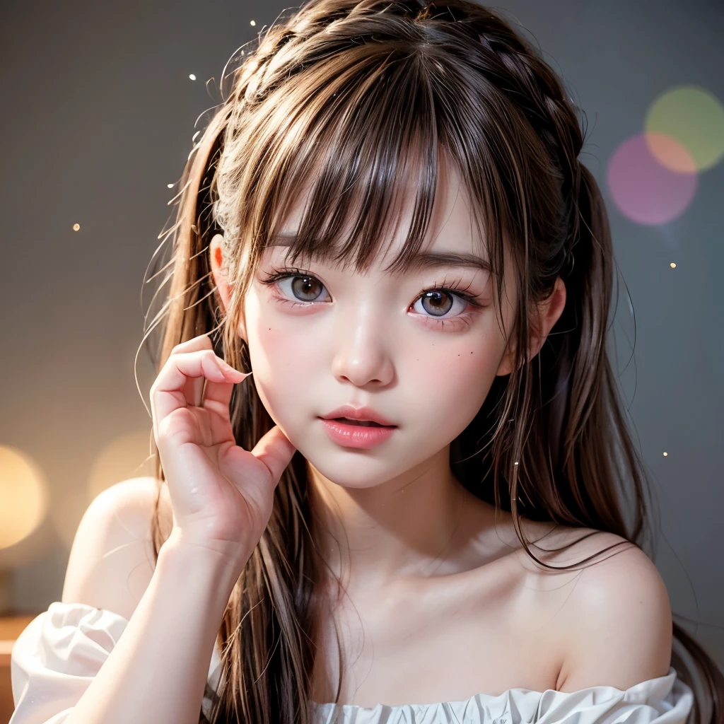 NSFW, 8k, High-level, absurd, masterpiece, best quality, primitive, very detailed CG, very detailed wallpaper, perfect lighting, Extremely detailed (((The personifying " pixy " as a ))), MysticSight, Tyndall effect, Tyndall scattering, Studio gray background with (many Dazzling RainbowColor particles BokeH:1.28), (RoundlyButts, ThighGap), (Exposed:0.4), (Assfocus with looking ahead), BREAK (NOGIZAKA face variations) Extremely Detailed very KAWAII face variations, perfect anatomy, Childish, captivating gaze, elaborate detailed Eyes with (sparkling highlights:1.28), long eyelashes、Glossy RED Lips with beautiful details, Coquettish tongue, Rosy cheeks, Radiant PearlSkin with clear transparency . { (Dynamic LifeLike expressions:1.4) | :d) }, (large eyes:-1) .