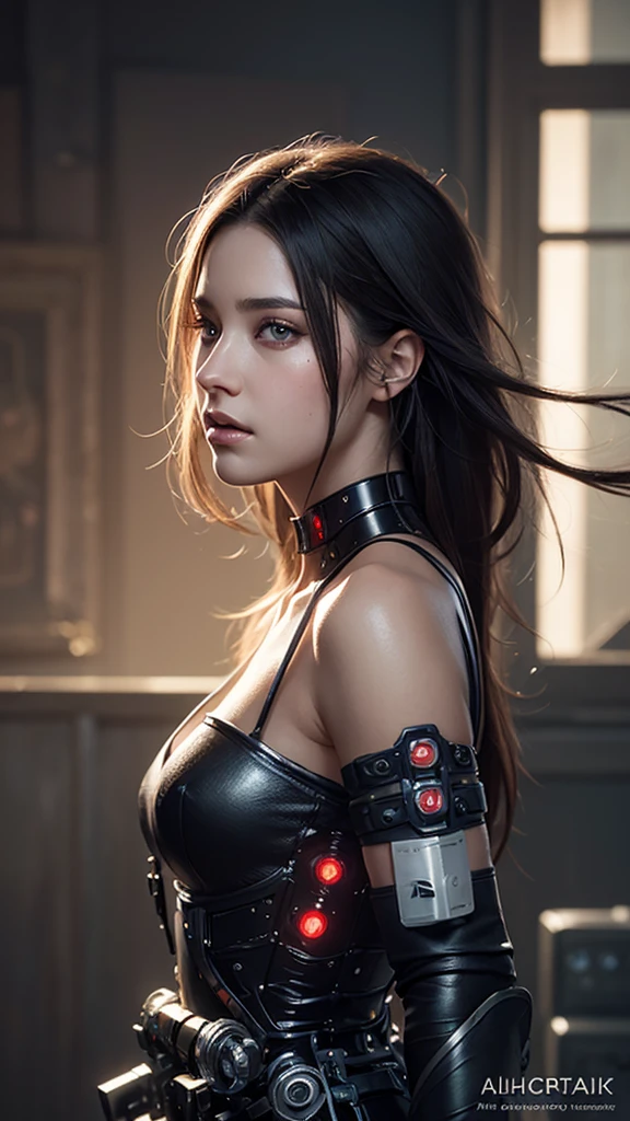 female face, female, A tough young engineer with cybernetic enhancements., complicated, elegant, Highly detailed, digital painting, art station, concept art, smooth, Sharp focus, illustration, Artwork by H.. Jiger and Greg Rutkowski and Alphonse Muya, beautiful stunning light
