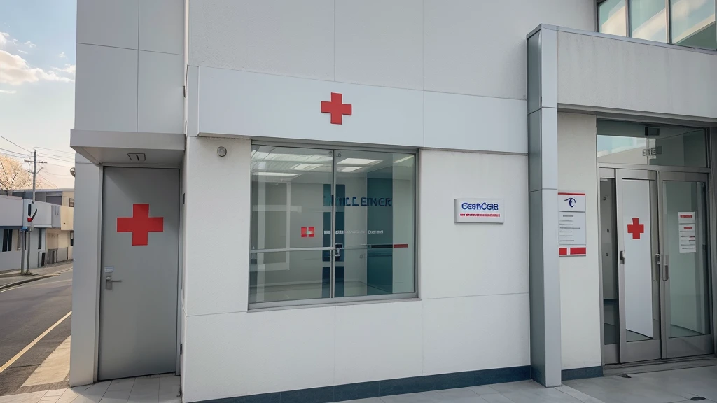 facade of a health center, beautiful but simple, just one floor, with the following sign "PSF", with a red cross, ultra realistic, 4k quality, photo in horizontal proportion,