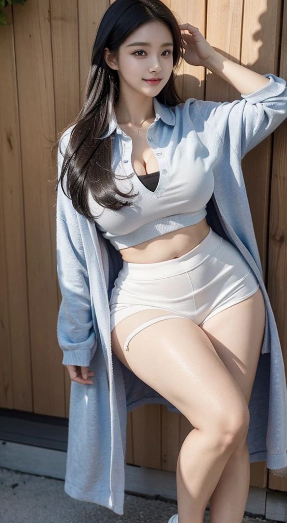 Obese 1girl, solo, Korean random model obese girl, 30 years old, plumpy body, medium , beautiful face, tight random color sporty shirt, sporty pant, sneakers, run slowly in the city forest, wet skin, the biggest .Wear a collared shirt, wear shorts, tighten the largest , sea And beautiful clouds  full of rupture background, black hair, messy hair, eye reflection, makeup, mid body photo, shy, Surrealism, ray tracing, masterpiece, ccurate, anatomically correct, textured skin, super detail, high quality, 4K smile