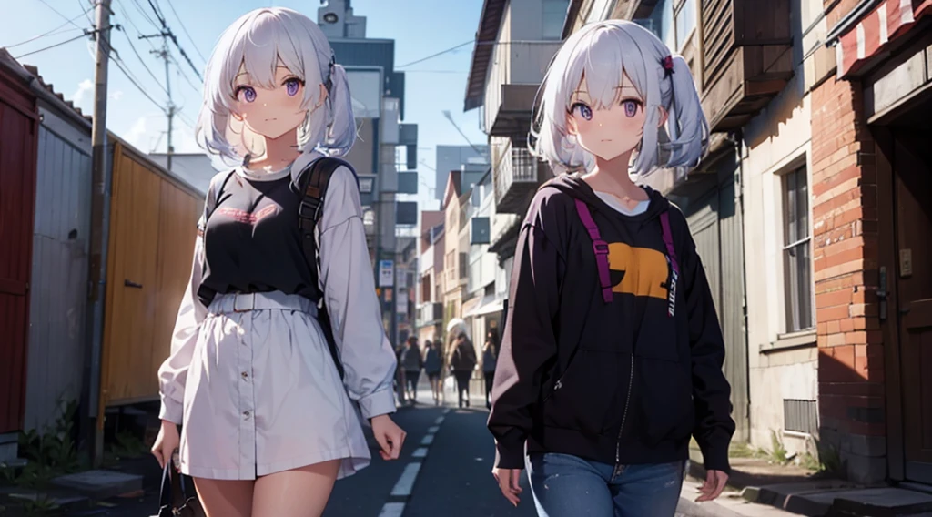 White hair color, purple eyes color, Standing Sex