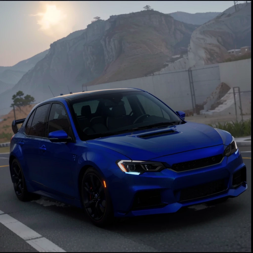 一辆blue汽车在山边道路上行驶的特写镜头, realistic cars, 8k Octane Rendering, blue, Created with Unreal Engine 5, Octane Ray Tracing, blue边缘照明, Made with Unreal Engine 5, Realistic Unreal Engine 5, gta 6 style, New Cars, highly realistic unreal engine, 8k Octane Unreal Rendering, Realistic Unreal Engine 3D game