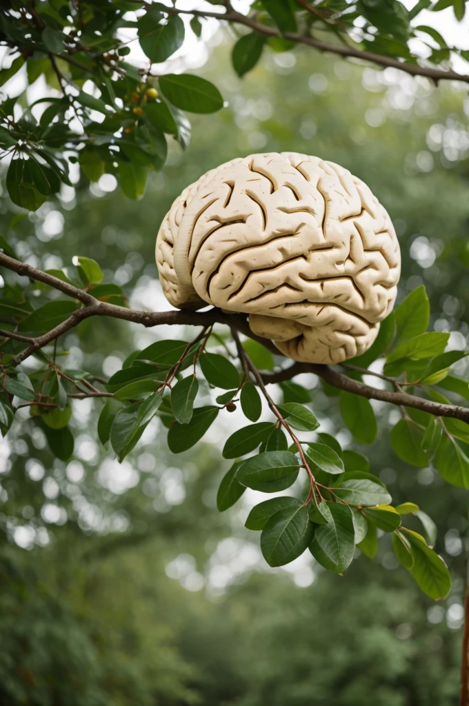 Brain with green branches coming out of the, cheered up, simple