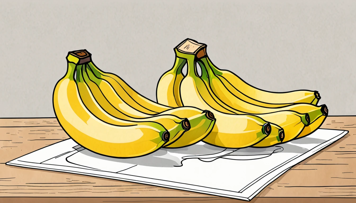 3 Bananas on the table. Children's coloring illustration. Black outline and white background. Picture size --ar 16:9--