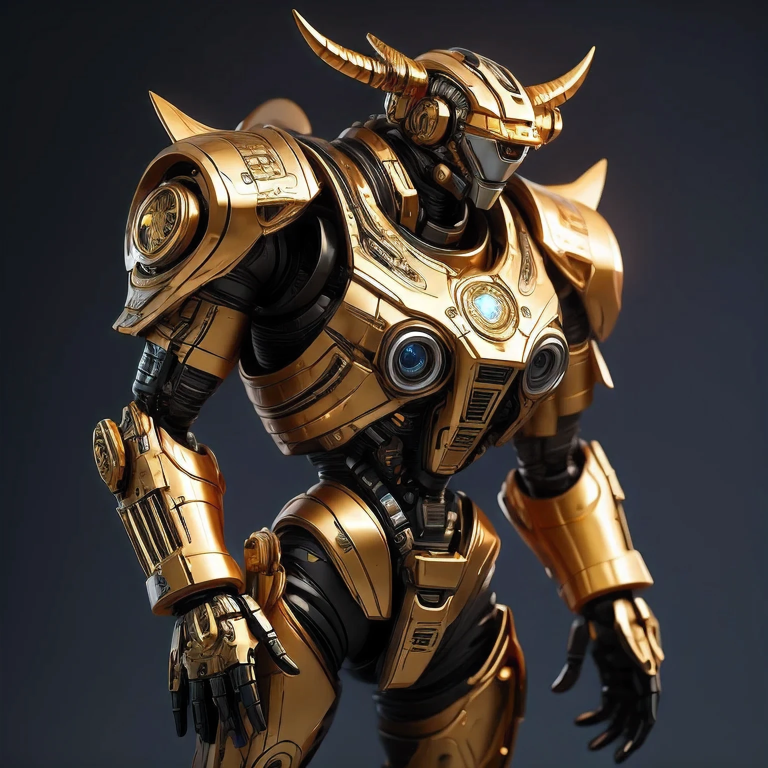  statue of a golden robot on a black surface, cute elaborate epic robot, greek  in mecha style, cyber steampunk 8 k 3 d, detailed cosmic angelic robot, the golden humanoid robot, sci - fi armour, detailed humanoid, 3 d 8 k octan render, sculpture of moloch, rendered in keyshot