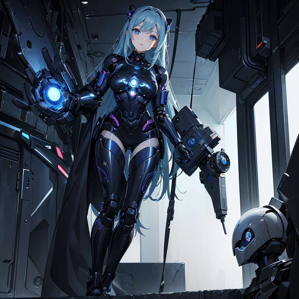 (masterpiece:1.2) (((32k))),(((Highest quality))), perfect woman, masterpiece, add_detail best quality, perfect anime girl, Poster, Futuristic, blue shades, robotic girl, love scene between a girl and a robot, girl and robot romantic scene, girl touching the robot's check, in love, romantic, human girl and male robot