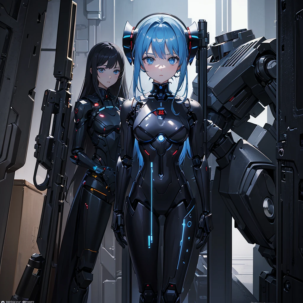 (masterpiece:1.2) (((32k))),(((Highest quality))), perfect woman, masterpiece, add_detail best quality, perfect anime girl, Poster, Futuristic, blue shades, robotic girl, love scene between a girl and a robot, girl and robot romantic scene, girl touching the robot's check, in love, romantic, human girl and male robot