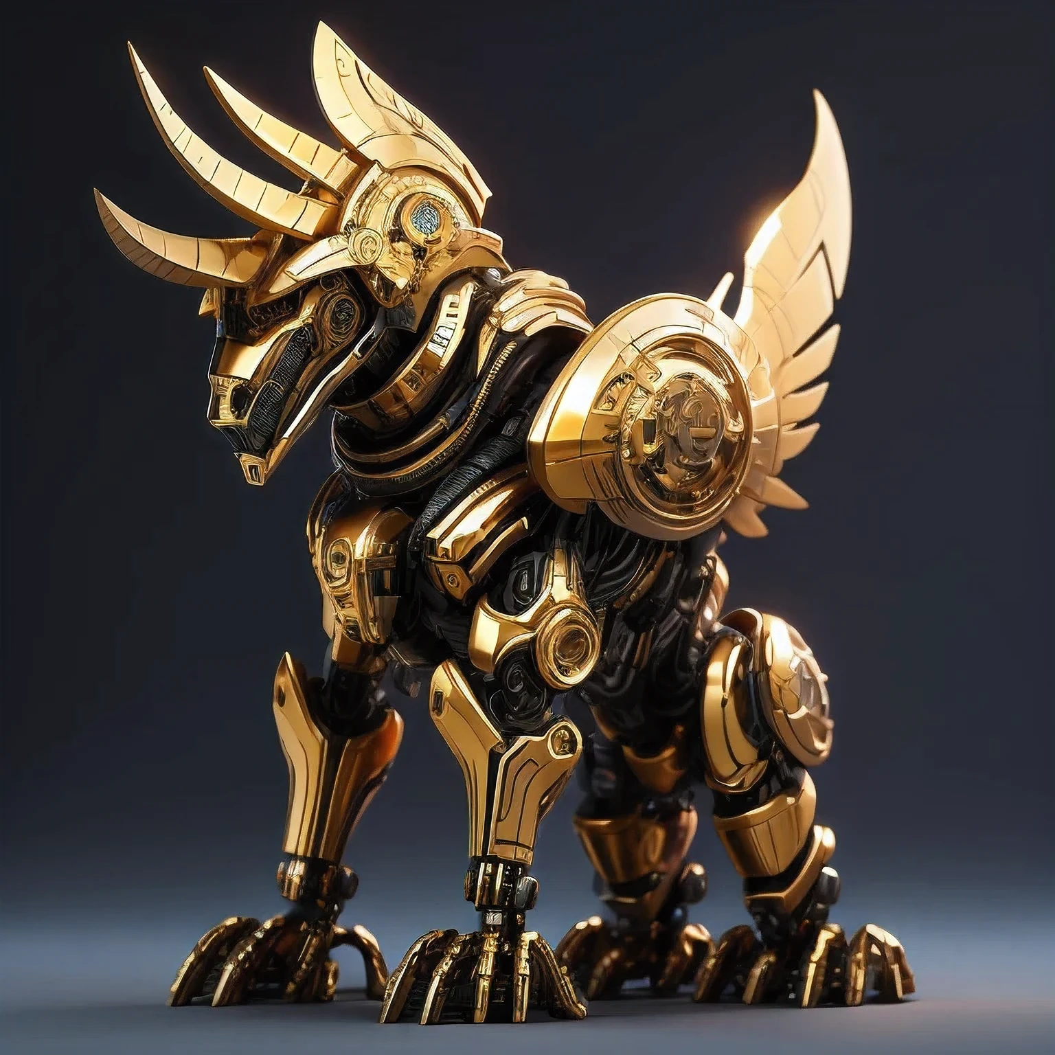  statue of a golden robot on a black surface, cute elaborate epic robot, greek  in mecha style, cyber steampunk 8 k 3 d, detailed cosmic angelic robot, the golden humanoid robot, sci - fi armour, detailed humanoid, 3 d 8 k octan render, sculpture of moloch, rendered in keyshot