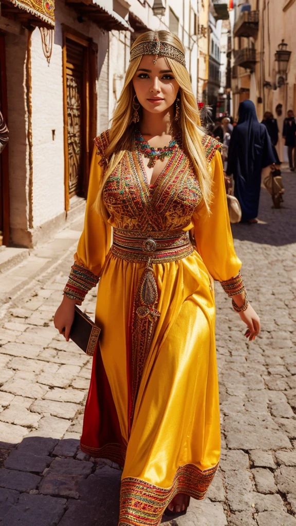 Most beautiful blonde lady, robe kabyle, berber,amazigh, kabyle beauty, bijoux,kabyledress, attractive, hd,best, perfect body ,red, street background