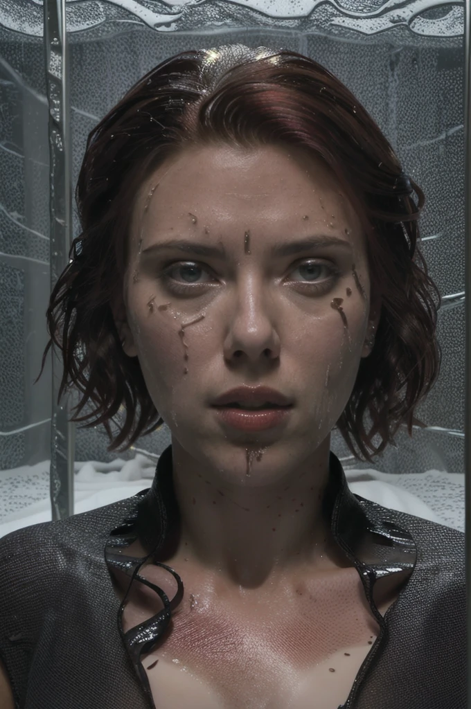 Scarlet"actress"johansson, as black window,beatifull,8k,ivory white goo on her face
