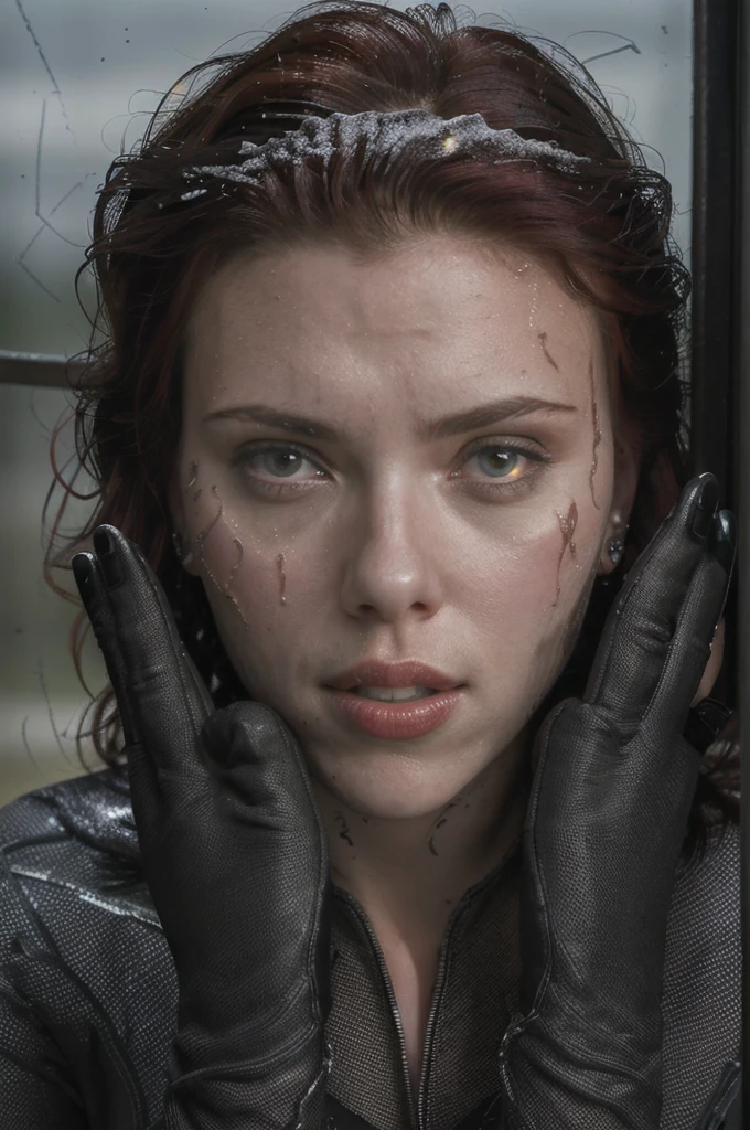 Scarlet"actress"johansson, as black window,beatifull,8k,ivory white goo on her face
