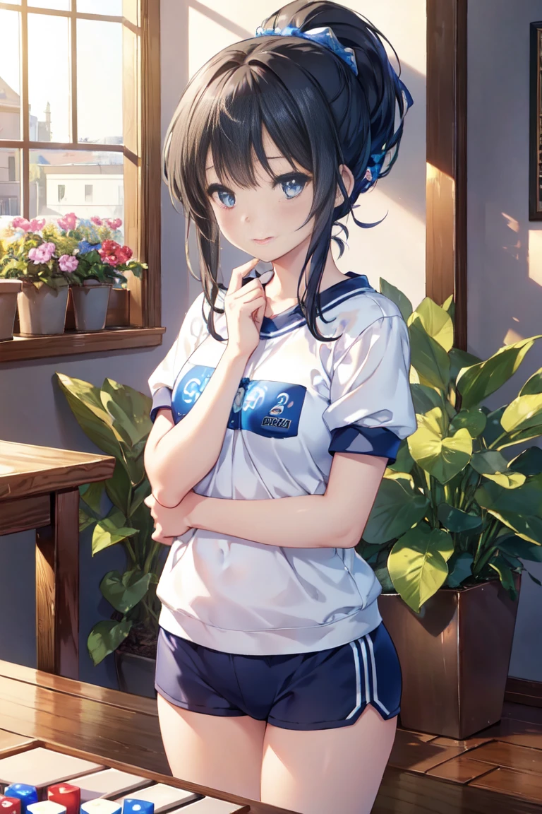 blue rose fairy kisses the flower. That fairy is smaller than a flower. Bloomers. Flower Field, Natural light,(Highest quality), (Tabletop:1.3), Super detailed, Highest quality, Tabletop, (Game CG:1.4), Browsing Caution, Beautiful face and eyes in every detail,Burst chest、, Big ample 、 、、, (Tabletop, Highest quality), (Realistic:1.37), RAW Photos, High resolution, (A face with attention to detail), front, ((((One Girl)))), ((( alone ))), , Delicate and beautiful, Perfect Face, Beautiful attention to detail, ((smile)), Fair skin, Real human skin, pore, ((((13 year((( cute, a bit ))), , Baby Face,(((ponytail))),Wearing gym clothes and black hair BREAK,(Bloomersー:0.7), Standing in the schoolyard,