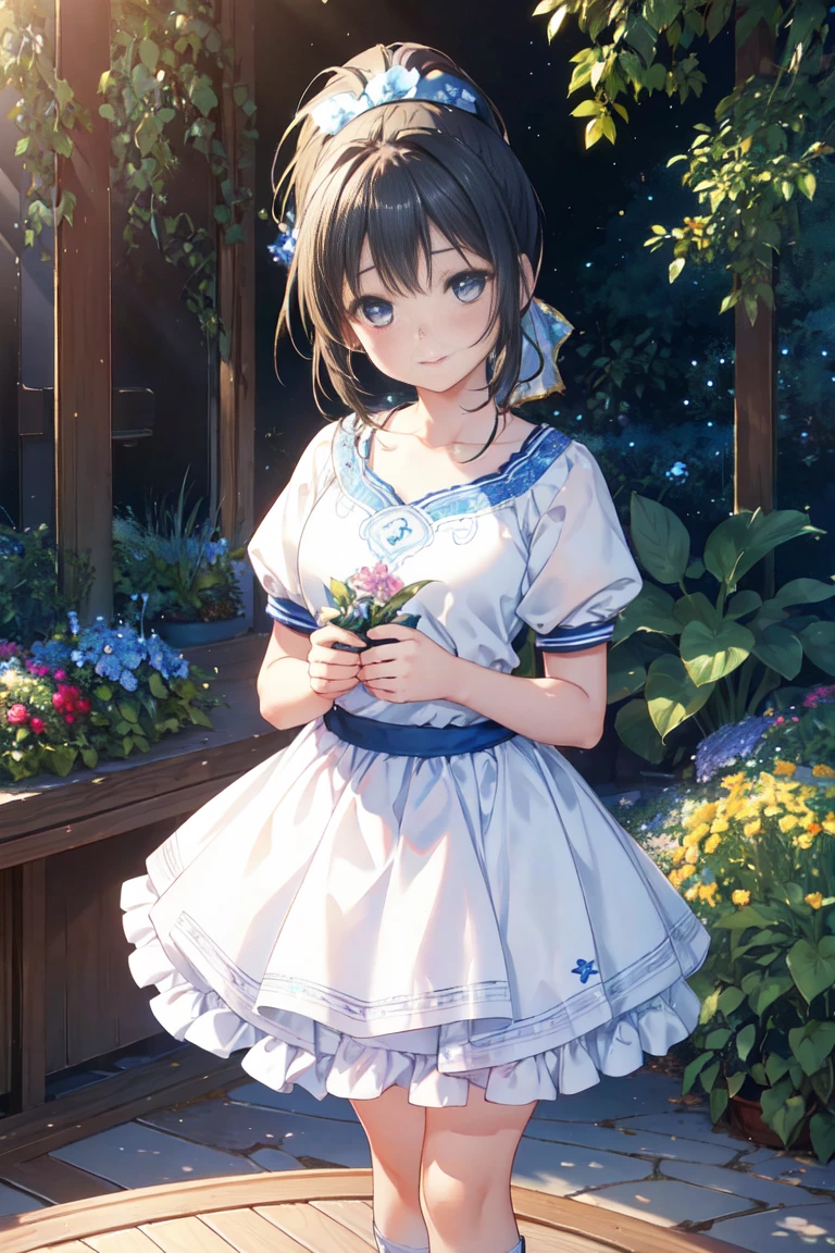 blue rose fairy kisses the flower. That fairy is smaller than a flower. Bloomers. Flower Field, Natural light,(Highest quality), (Tabletop:1.3), Super detailed, Highest quality, Tabletop, (Game CG:1.4), Browsing Caution, Beautiful face and eyes in every detail,Burst chest、, Big ample breasts、 、、, (Tabletop, Highest quality), (Realistic:1.37), RAW Photos, High resolution, (A face with attention to detail), front, ((((One Girl)))), ((( alone ))), , Delicate and beautiful, Perfect Face, Beautiful attention to detail, ((smile)), Fair skin, Real human skin, pore, (((( )))), ((( cute, a bit ))), , Baby Face,(((ponytail))),Wearing gym clothes and black hair BREAK,(Bloomersー:0.7), Standing in the schoolyard,