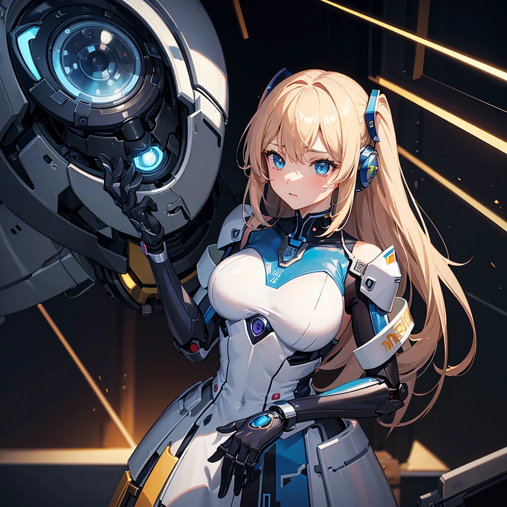(masterpiece:1.2) (((32k))),(((Highest quality))), perfect woman, masterpiece, add_detail best quality, perfect anime girl, Poster, Futuristic, blue shades, robotic girl, love scene between a girl and a robot, girl and robot romantic scene, girl touching the robot's check, in love, romantic, human girl and male robot, girl and robot in love, kissing, hugging, emotional