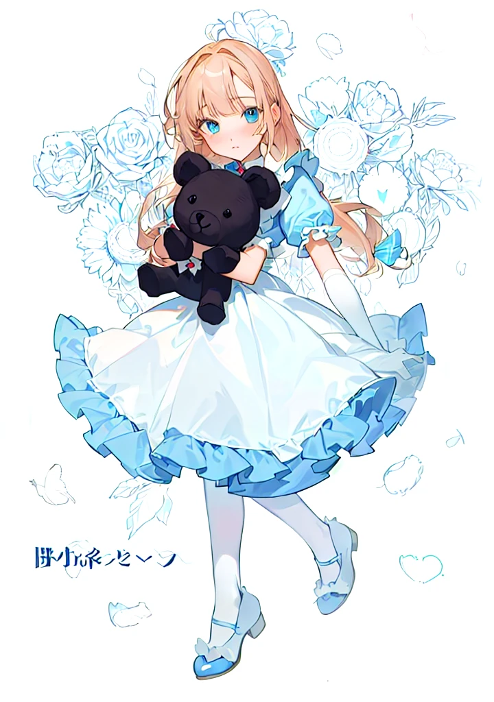Animated character holding a teddy bear in his arms, girl, Alice in Wonderland, Frills