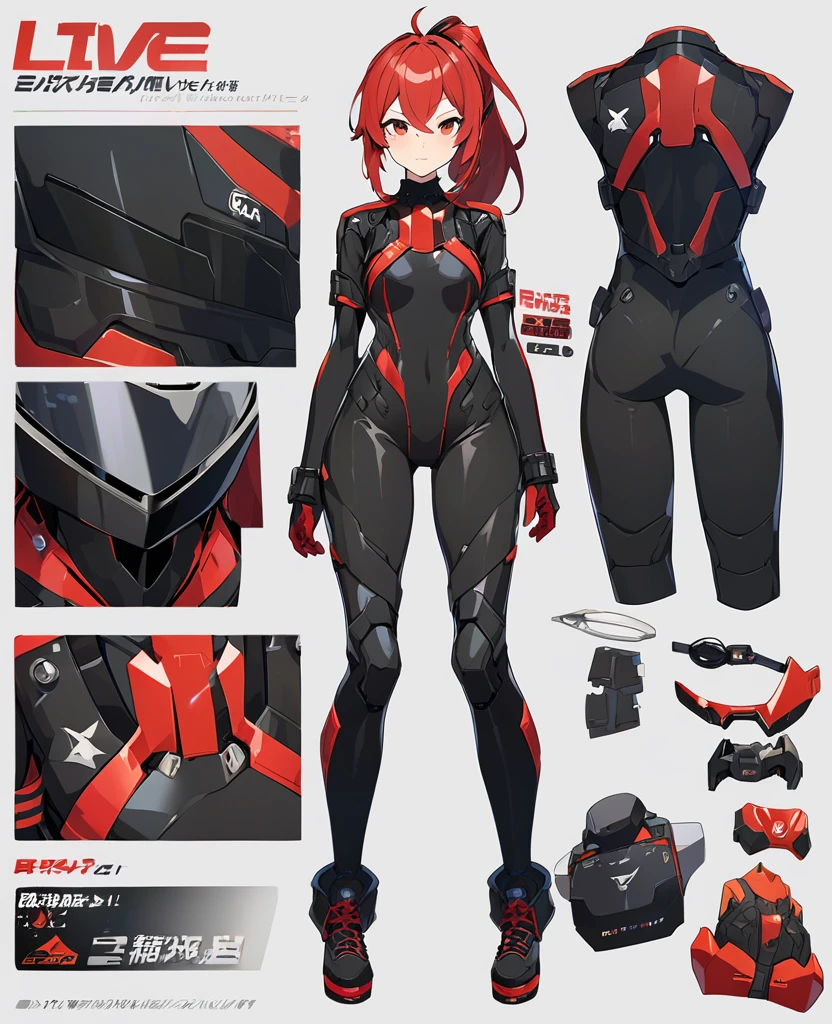 live2Dキャラクターパーツテンプレート, Parts Assets,Live 2D vtuber model assets,Red Ponytail、Black pilot suit