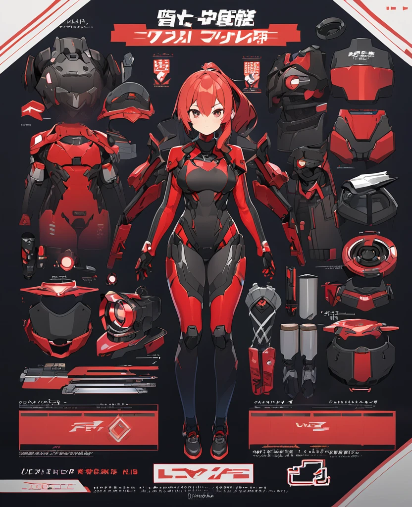 live2Dキャラクターパーツテンプレート, Parts Assets,Live 2D vtuber model assets,Red Ponytail、Black pilot suit