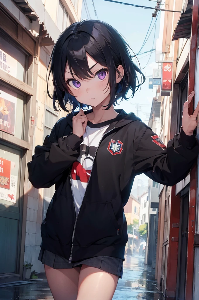 4K, (work of art), highest quallity, 2d, ((rebeld boy)), (teenage anime boy), black jacket, cold, selfie, short hair, red hair, heterochromatic eyes, full height, clean eyes, black eyelash, (intrincado detalhado), dramatic, makoto shinkai, purple eyes, in your room, serious, rainy, dinamical pose, boy anime