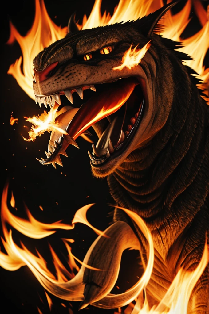Angry tooth breathing fire