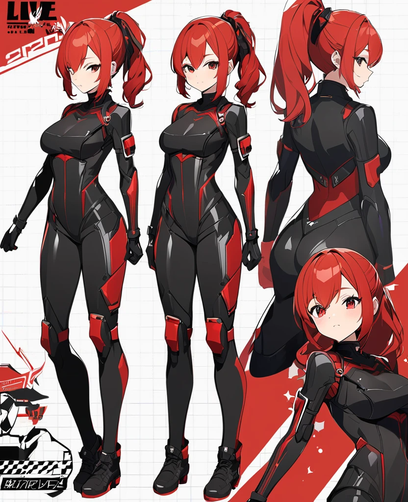 live2Dキャラクターパーツテンプレート, Parts Assets,Live 2D vtuber model assets,Red Ponytail、Black pilot suit